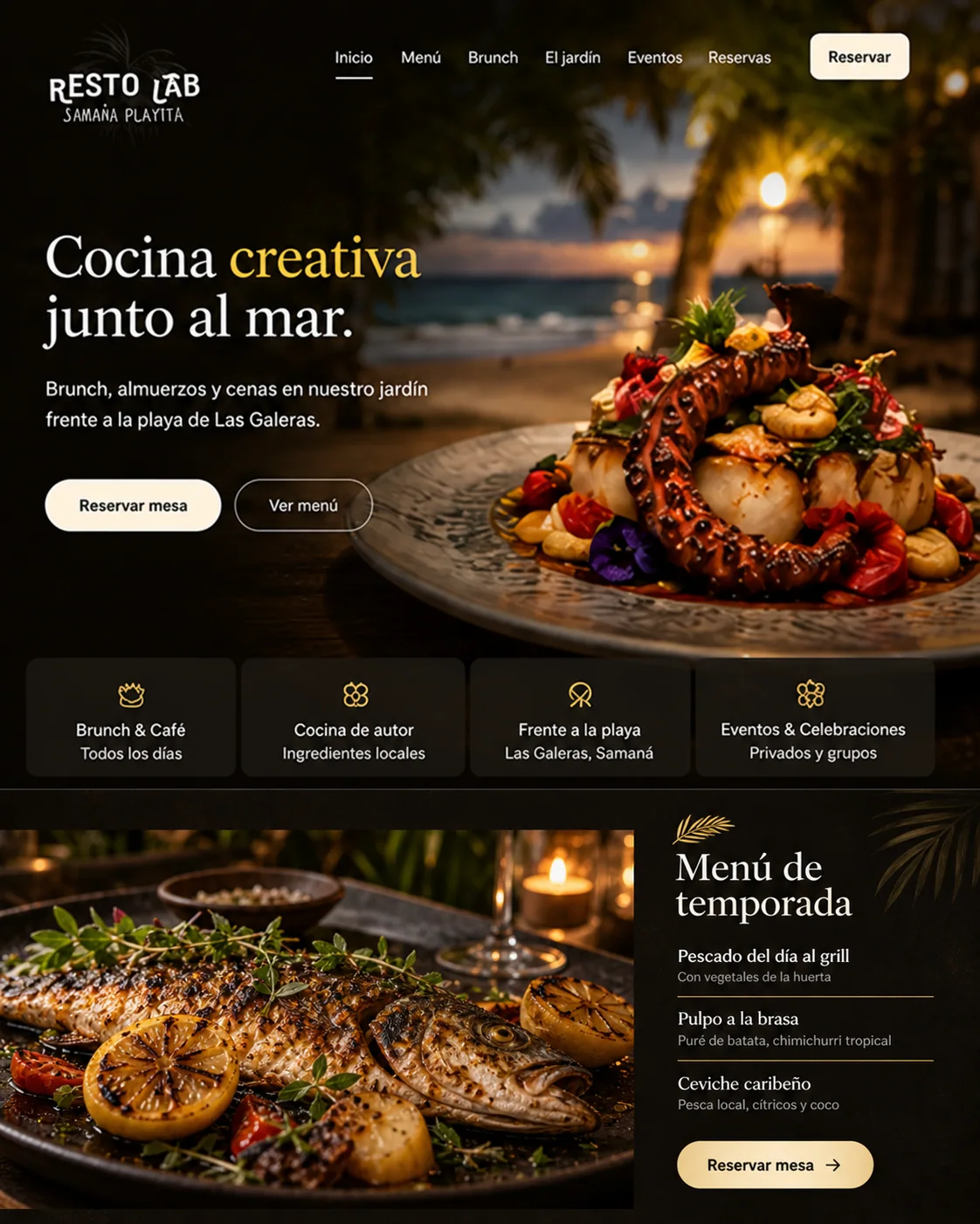 Vista del sitio web de Resto Lab, proyecto en desarrollo